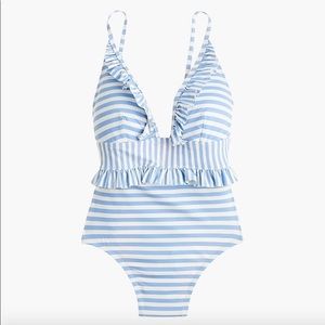 J. Crew Ruffle Plunging One-piece Swimsuit, Stripe